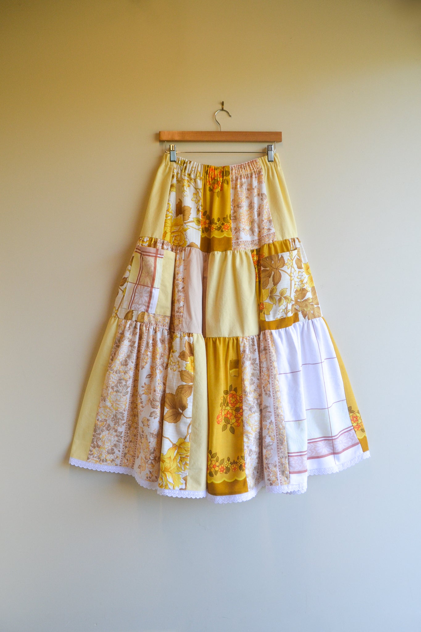 Tiered Patch Work Skirt | Yellow | Small