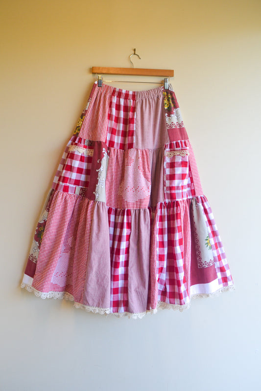 Tiered Patch Work Skirt | Red | Medium