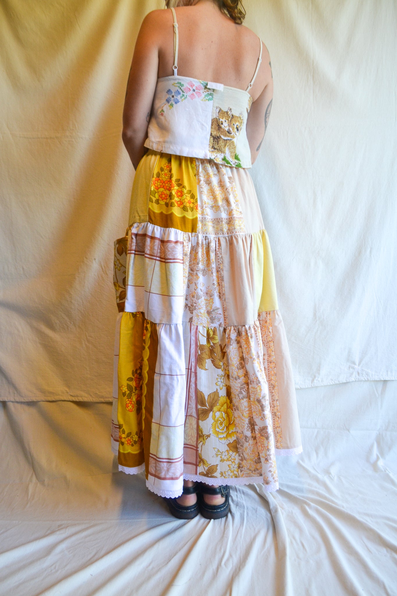 Tiered Patch Work Skirt | Yellow | Small