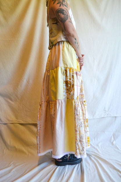 Tiered Patch Work Skirt | Yellow | Small