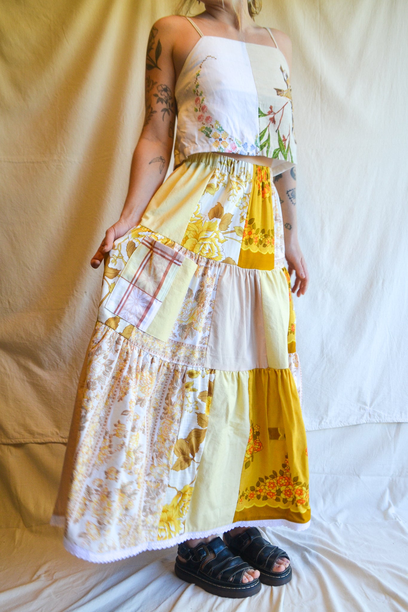 Tiered Patch Work Skirt | Yellow | Small