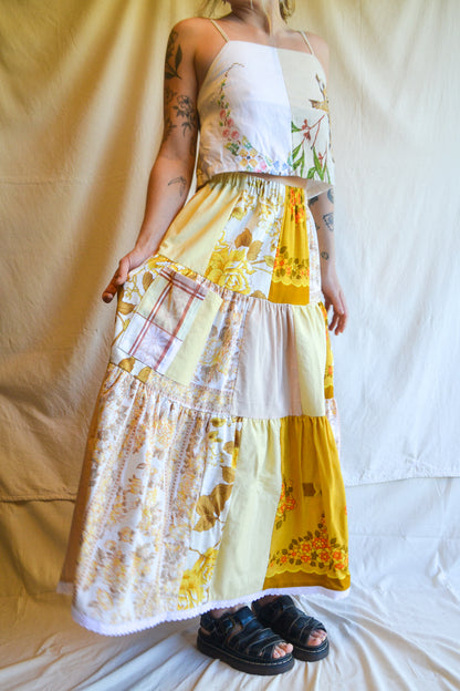 Tiered Patch Work Skirt | Yellow | Small