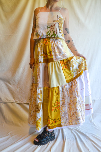 Tiered Patch Work Skirt | Yellow | Small