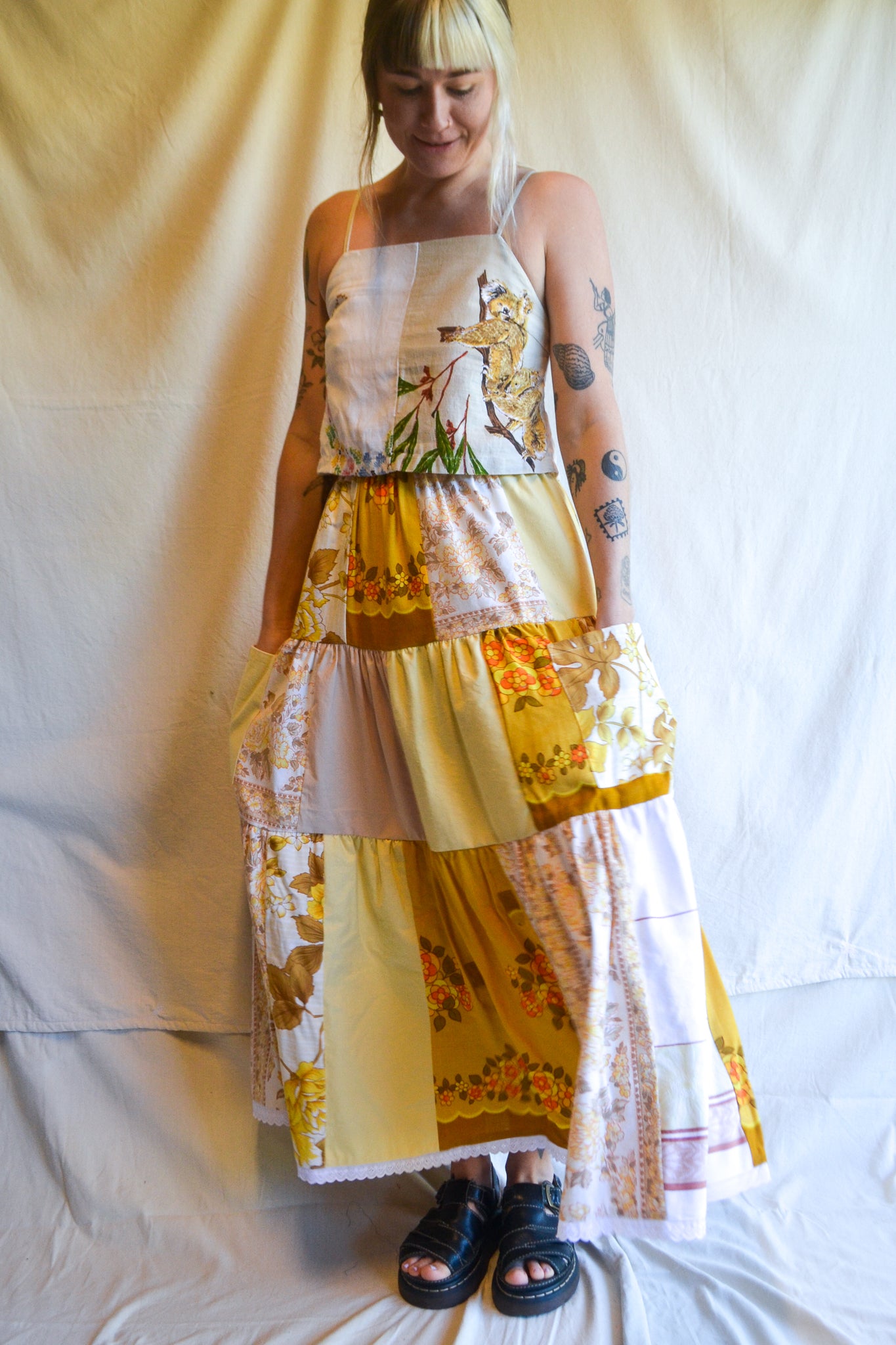 Tiered Patch Work Skirt | Yellow | Small